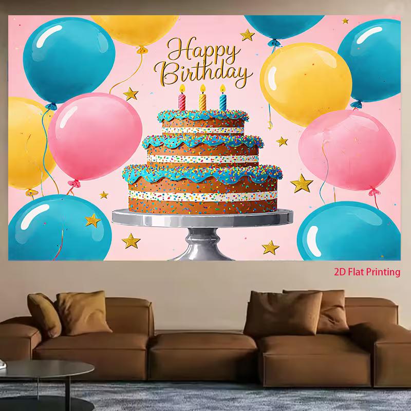2D Birthday 2D Backdrop, 3-Tier Cake & Balloons for Photoshoot & Cake Smash