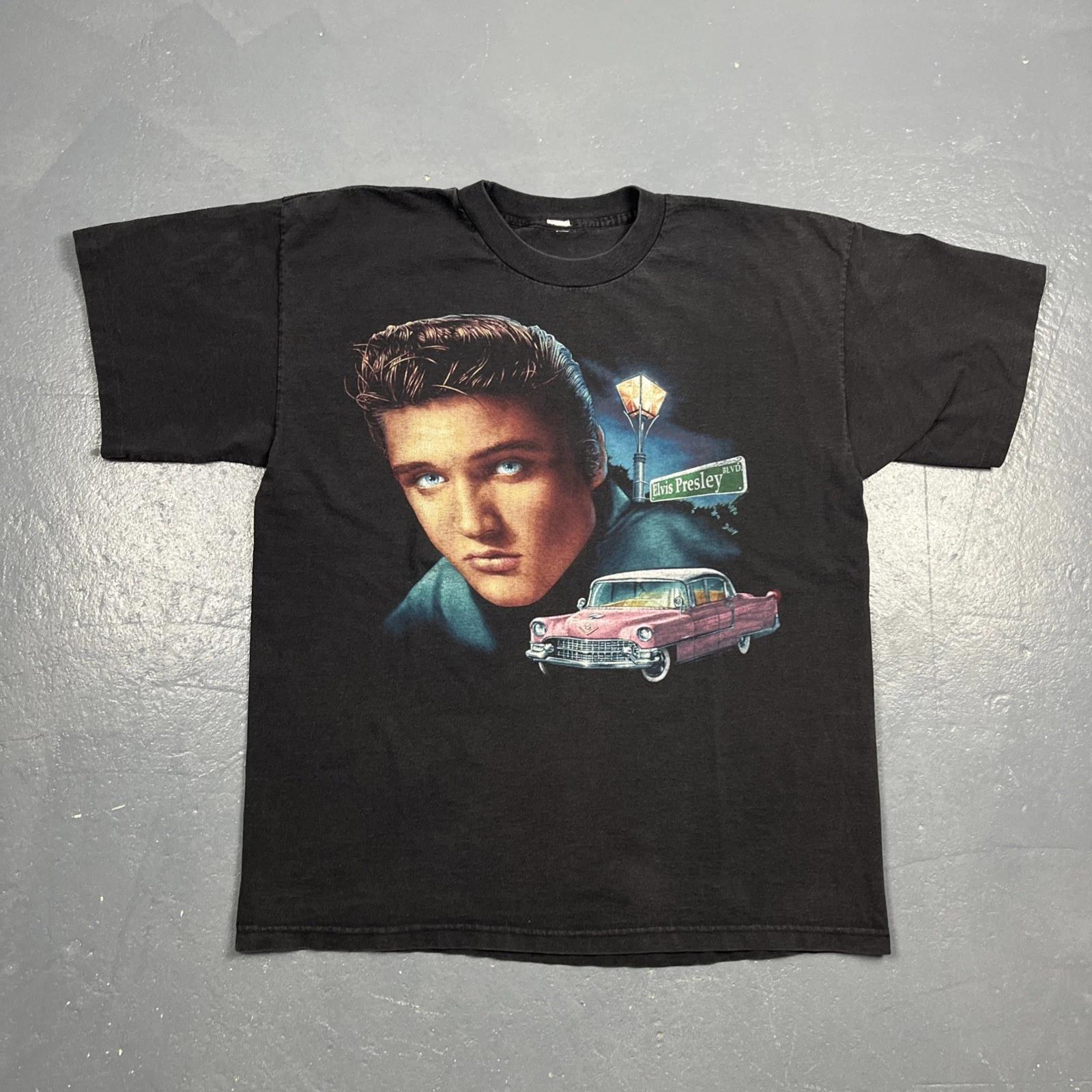 

Vtg Elvis Presley Graceland Shirt Pink Cadillac 90s 1999 Black Mens XL EUC S