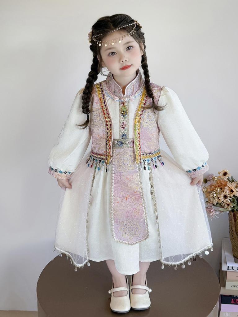 Girls' Spring & Autumn 2025 Ethnic Style Princess Dress