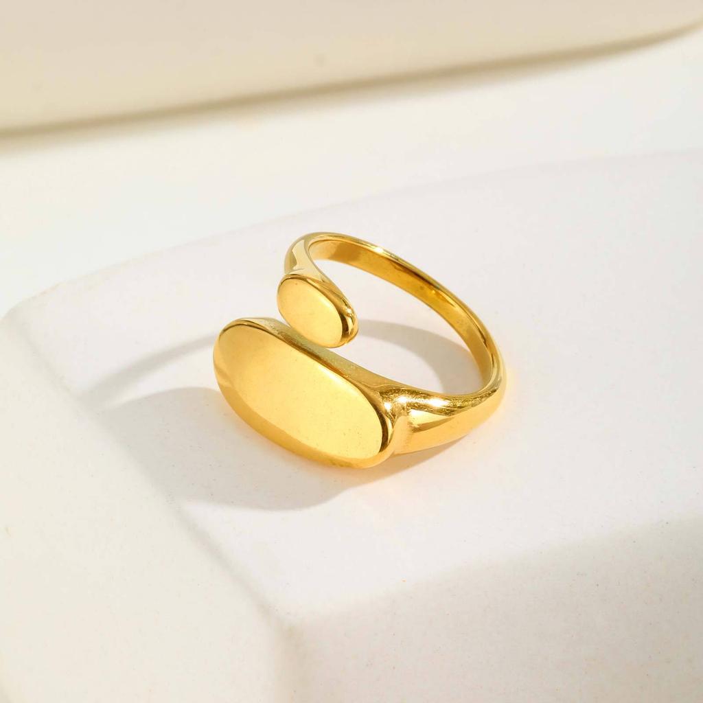 Vnox Simple Smooth Gold Finger Rings For Lovers Stainless Steel Irregular Statement Jewelry Ring For Women Men Wedding Gifts