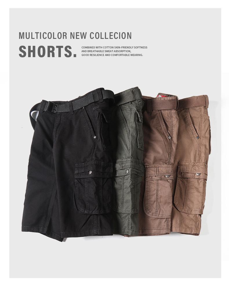Men's Summer Cotton Workwear Cargo Shorts - Washed, Casual, Multi-Pocket, Straight Leg Bermuda.