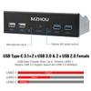 Mzhou USB Metal Front Panel Front 4 USB Ports Hub with 1 HD Audio 1 and 1 Microphone Input 2.0 + 3.0 Adapter, 5.25-Inch 19-Pin Panel, 3.0 Port, TPY-C