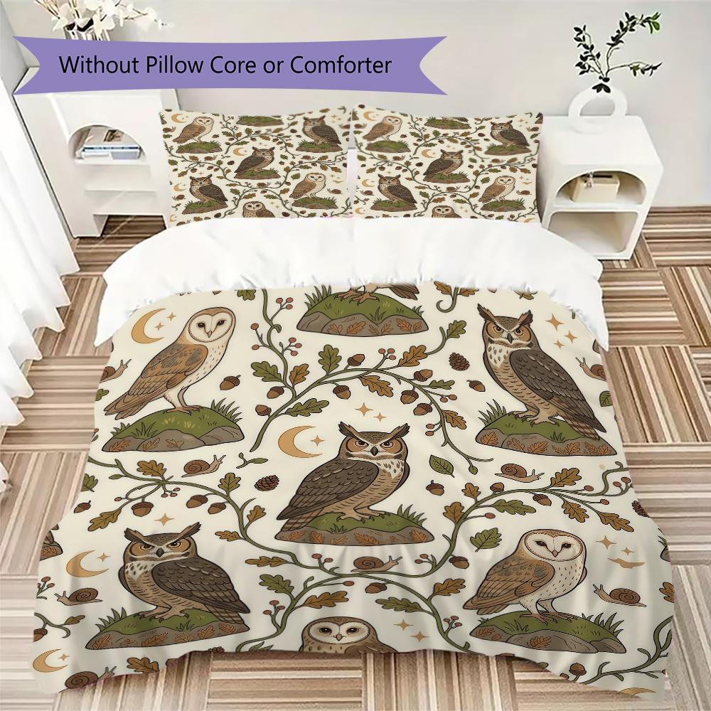 Vintage Owl Pattern Bedding Uilt Set Uilt Cover Pillowcase Home Decoration Birthday Gift (1 * Duvet Cover + 2 * Pillowcase Without Core)