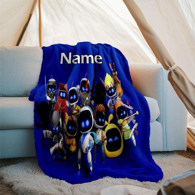 Personalized Custom Name Blanket - Astro Bot Print Design,Blanket for Sofa,Bed,Travel,Camping - Soft and Warm, Great Gift