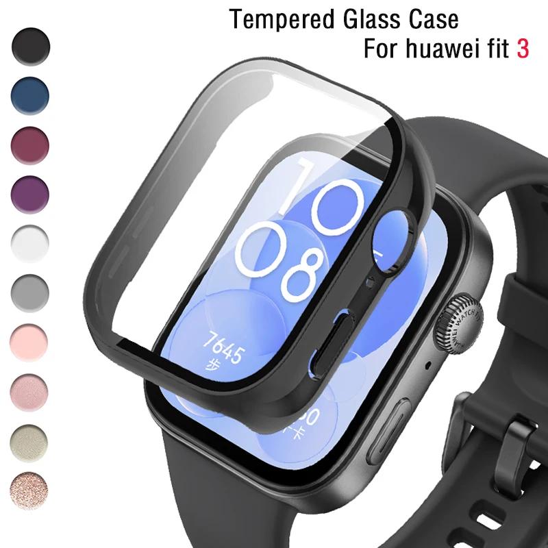 Tempered Glass + PC Cover for Huawei Watch Fit 3 Full Coverage Protective Bumper Case for Huawei Fit 3 correas band Accessories