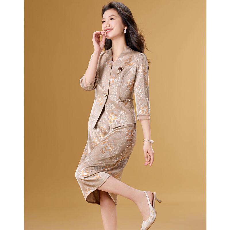 Completo gonna con giacca jacquard floreale e revers a tacca Meilanni