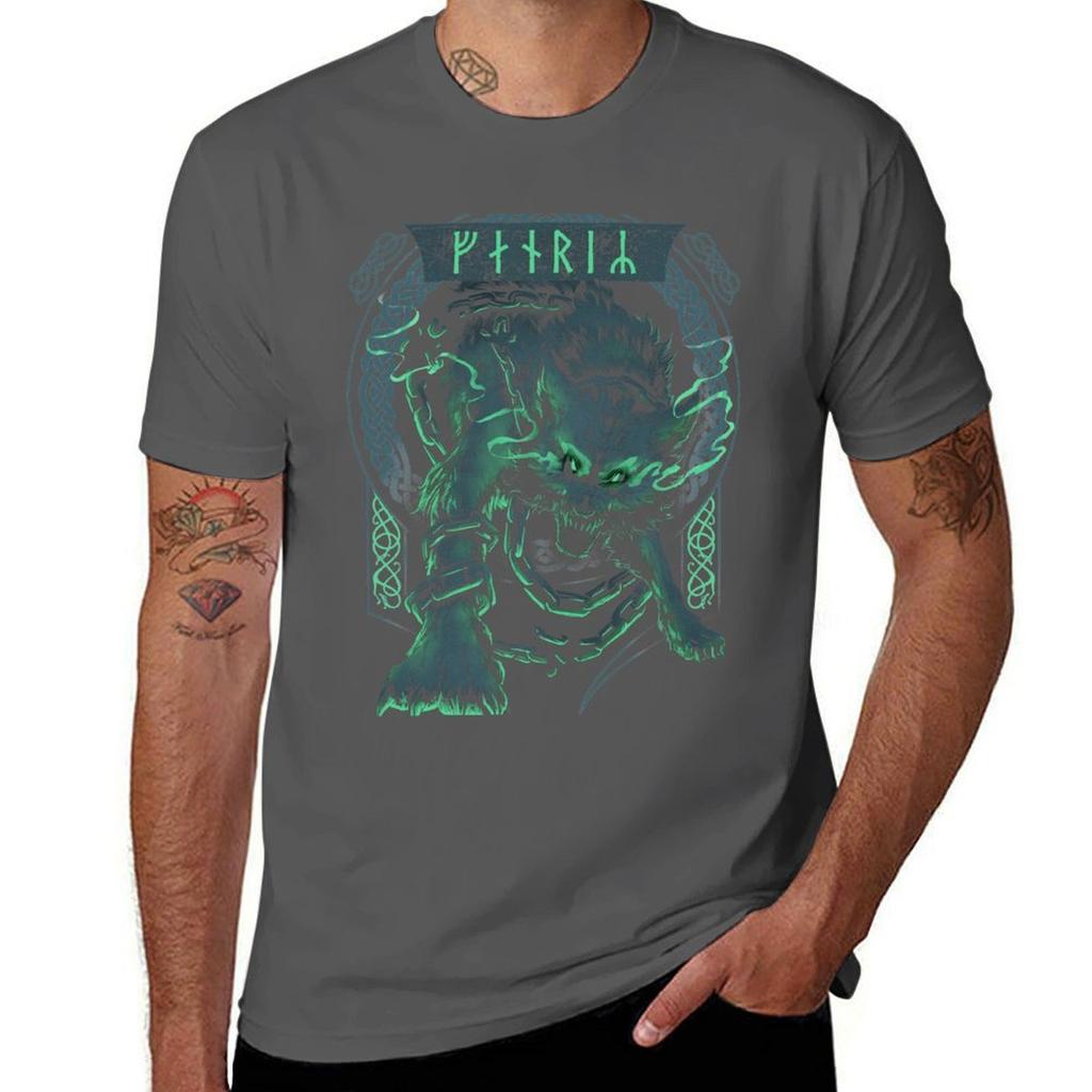 Fenrir Wolf Norse Futhark Runes Viking Mythology Ragnarok Green Tshirt Holiday Vacation Tee Shirt Tshirt