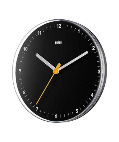 BRAUN Analog Wall Clock, Black, 23cm Diameter, BC26B