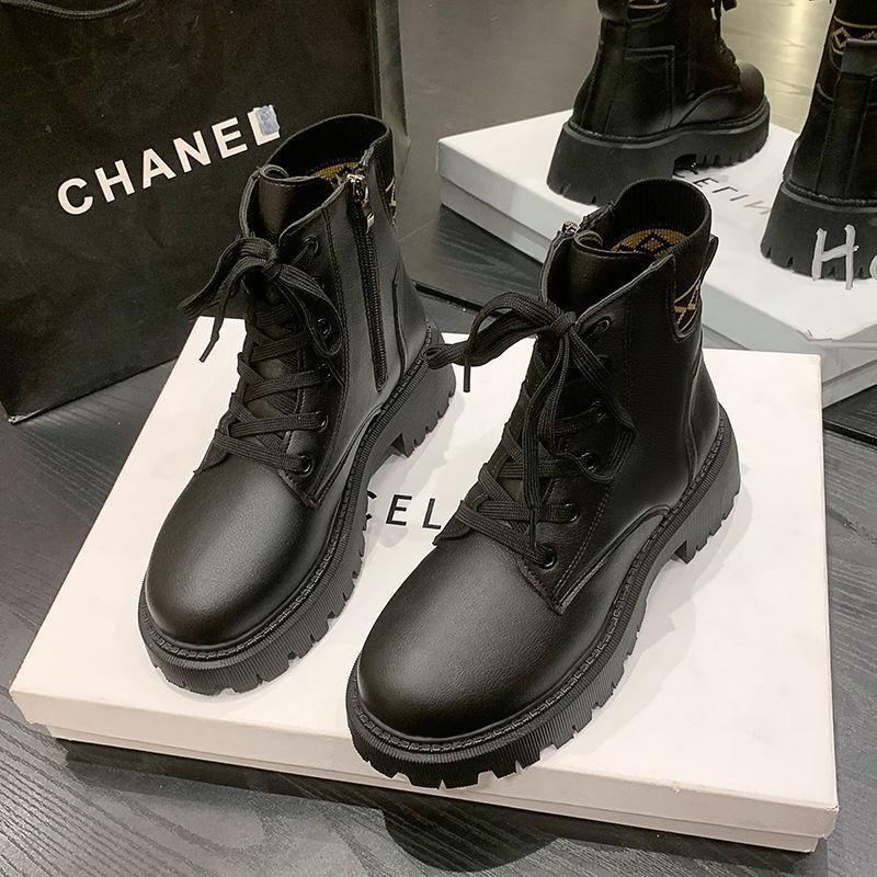 Martin Boots Women's New British Style Heightened Platform Locomotive Boots Velvet Short Boots Women's Spring and Autumn Single Boots Women's