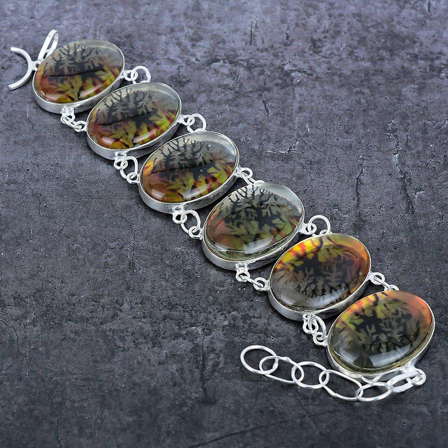 Natural Dichroic Glass Gemstone Handmade 925 Sterling Silver Bracelet7-8" T3q57