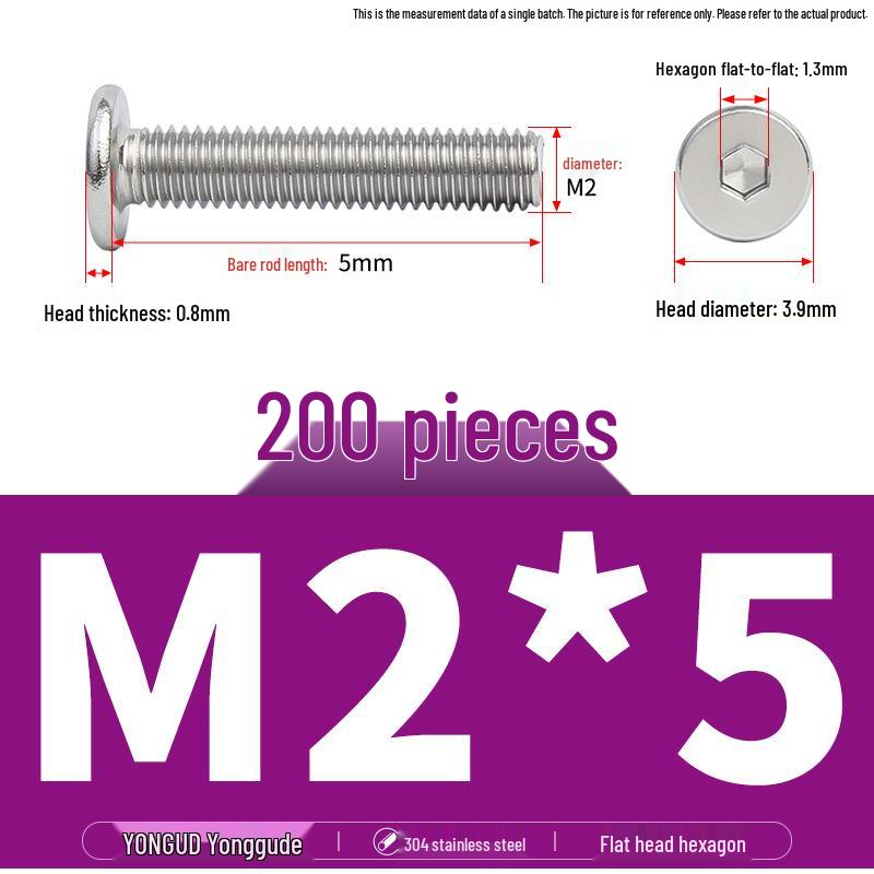 304 Stainless Steel Ultra-Thin Flat Head Hex Socket Bolt, M2-M12