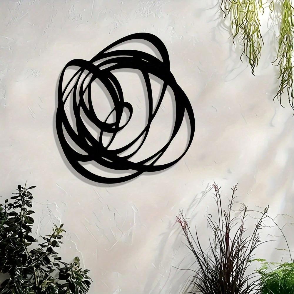 Metal Wall Art Sculpture Black Modern Circular Design Indoor Outdoor Decor