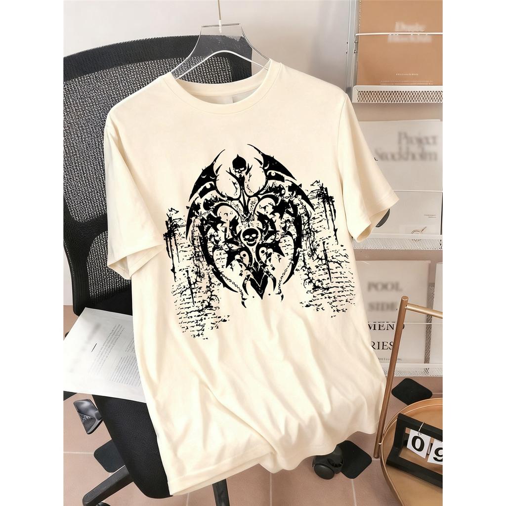 Men'S Dark-Themed Print Design T-Shirt - Loose Oversized Short-Sleeve Round-Neck T-Shirt for Summer Street Style