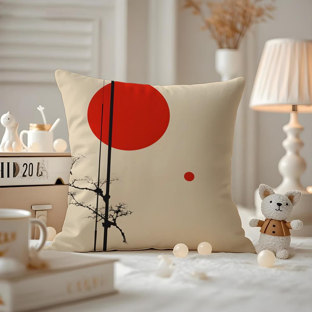 Chinese Ink Painting Style Cushion Cover Anti-dustmite Pillowcase Invisible Zipper Silky Short Plush Sofa Cushion Cover