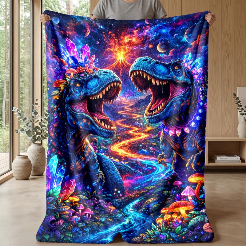 Fantasy Dinosaur World Theme Blanket Lightweight Warm Flannel Blanket Decorative Throw Blanket for Home Decoration