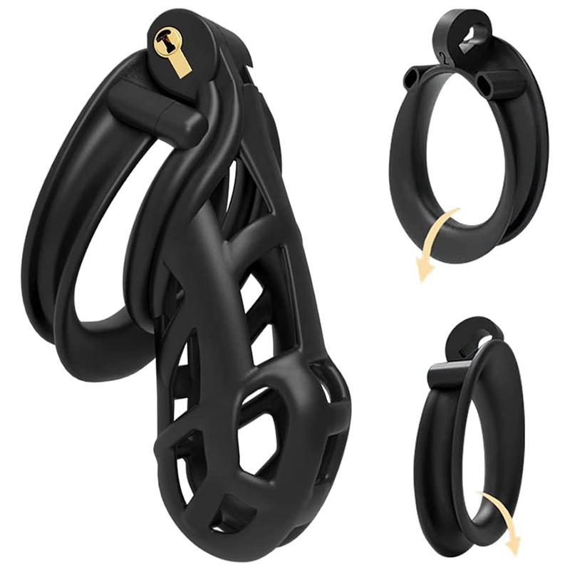 Men's Resin Nylon Chastity Belt Set with 4 Cock Penis Rings Sleeve Lock Cobra Cock Cage with Keys Male Extreme Bondage Sex Toys