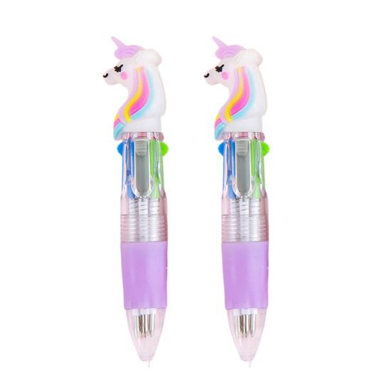 

2Pcs Retractable Ballpoint Pen 4-Color Cartoon Mini Oil-Based Pens for Students Smooth Writing Fun School Supplies Classroom Prize for Kids. C
