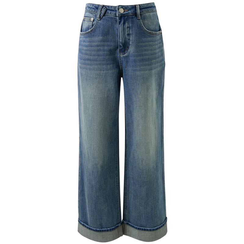 

Sancai 2026 Spring Casual High-Waist Straight Leg Cropped Jeans M