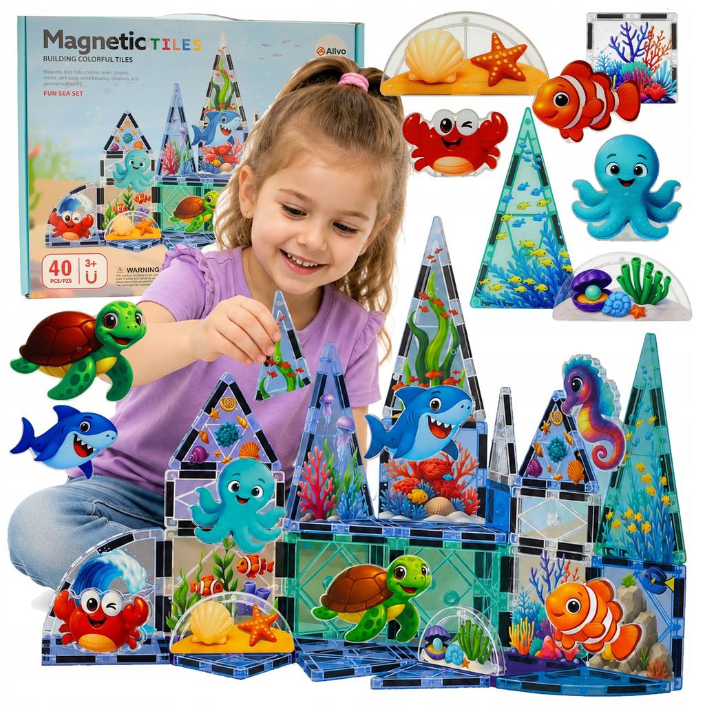 Set of Magnetic Construction Blocks 3D Large Panels Sea World 40 pcs.