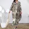 Women's Long Sleeve V Neck Bohemian Print Loose Plus Size Long Dress