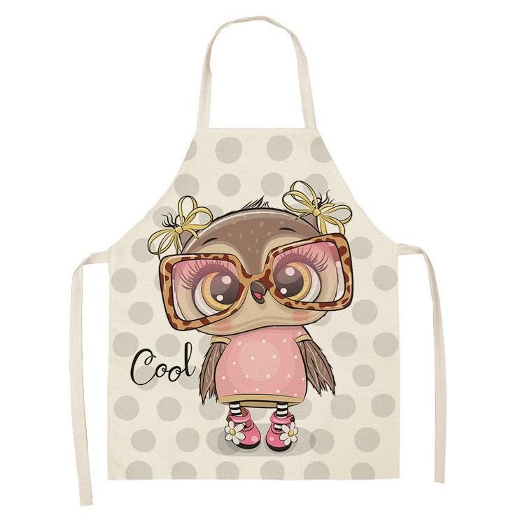 Cute Cartoon Animal Print Apron, Kawaii Cat & Owl Design, Kitchen Cooking Bib Multiple Sizes Available, Perfect for Baking Home