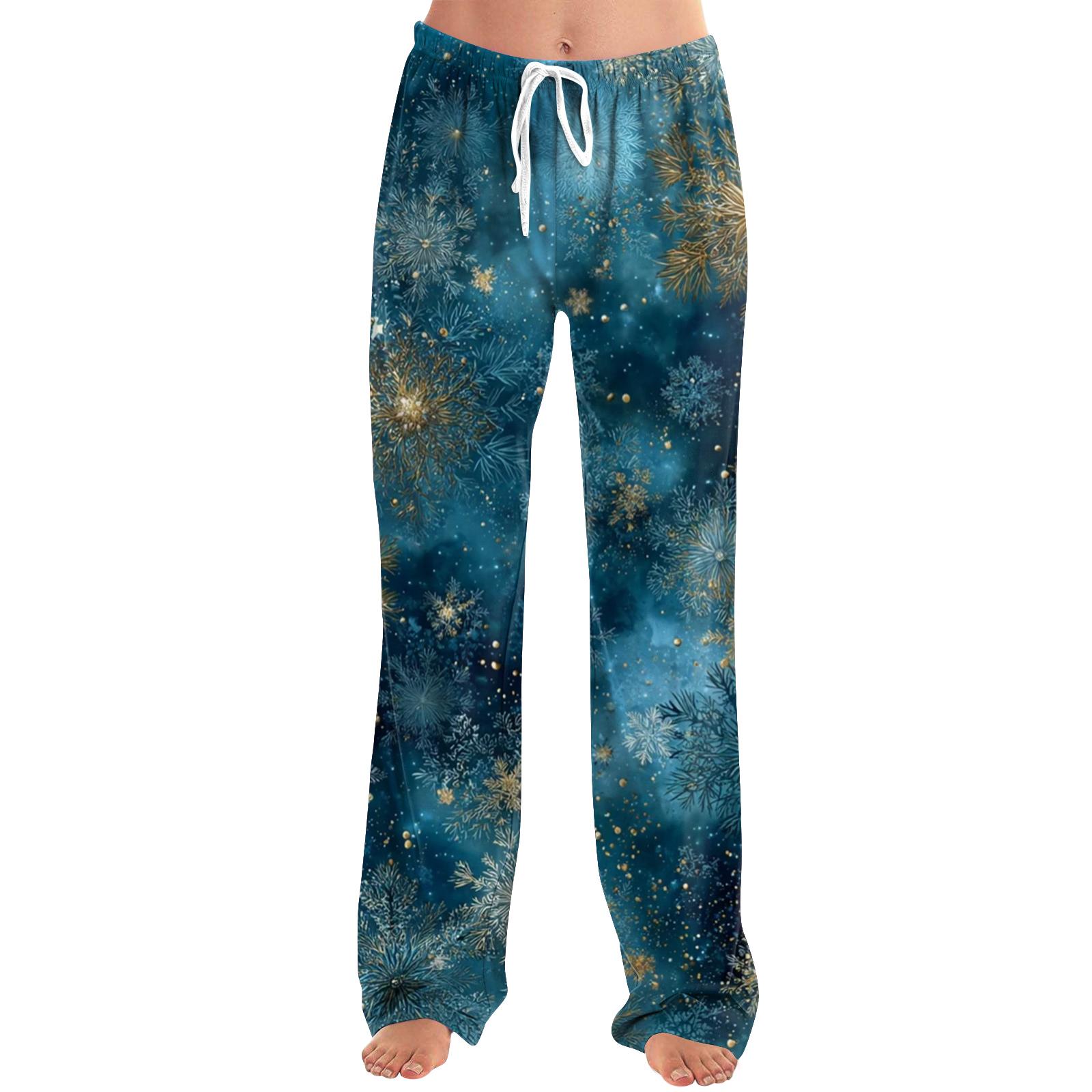 

Женские свободные и повседневные брюки с широкими штанинами с рождественским принтом, эластичным поясом, кулиской и карманом L