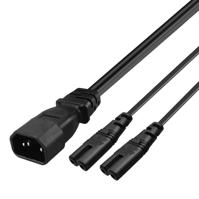 32cm 3-pin IEC320-C14 Male Plug to IEC320-C7+C7 Female Adapter Cord Y-splitter Power Supply Converter Cable Line