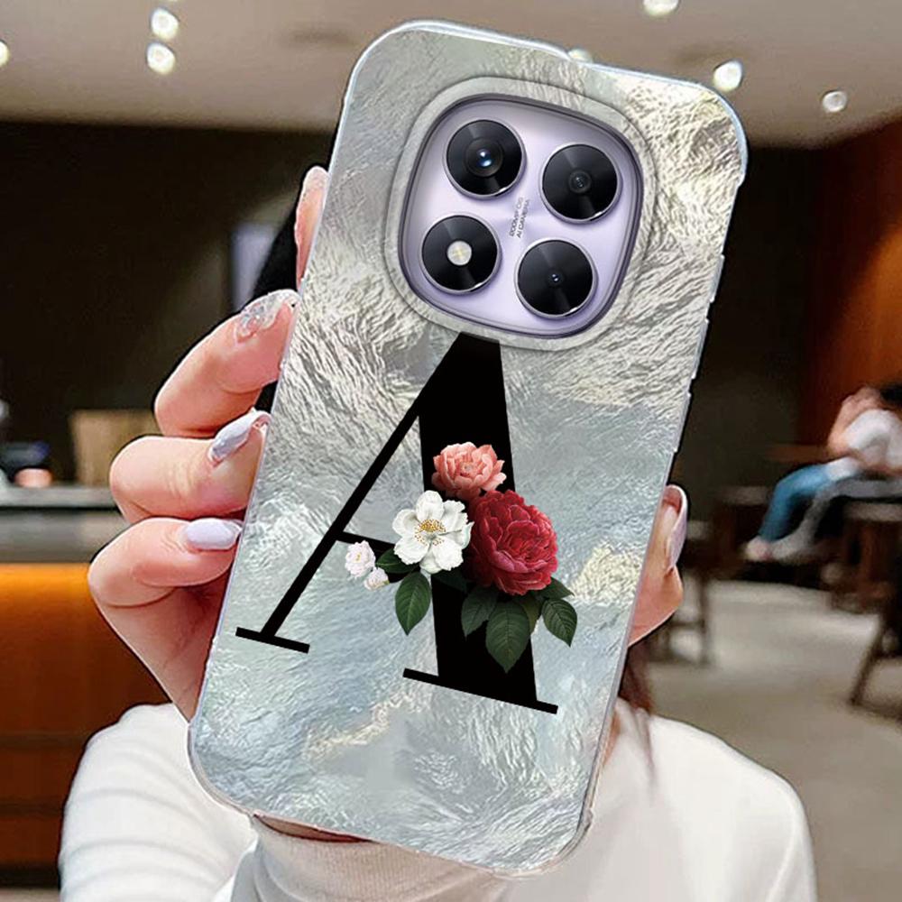 

Black A-Z Letter Flower Laser gradient For Xiaomi Redmi Note 14 Pro 5G 15 14C 15C Phone Cases Cover Clear Protect Back Bumper Redmi Note 15 Pro 5G