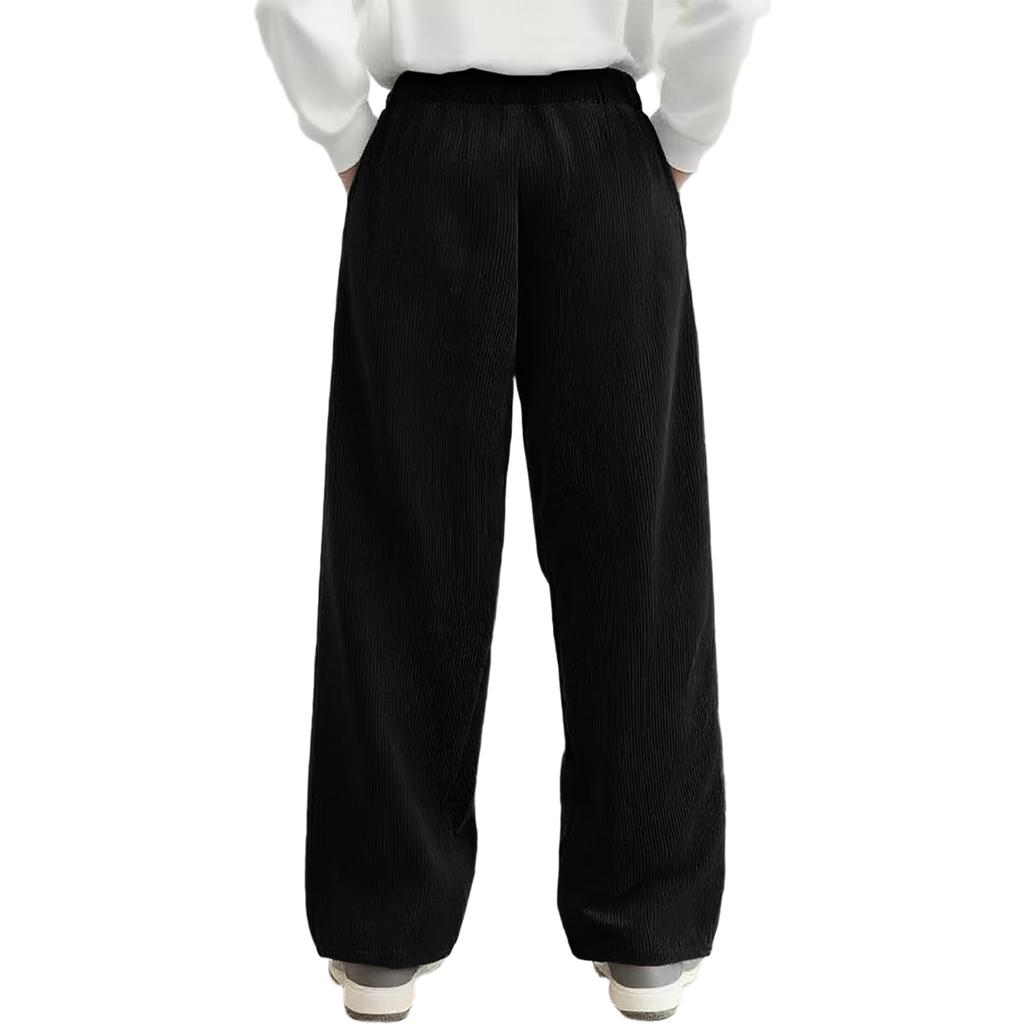 Mens Corduroy Casual Pants Fashion Loose Fit Wide Leg Pants Straight Sweatpants Elastic Waist Drawstring