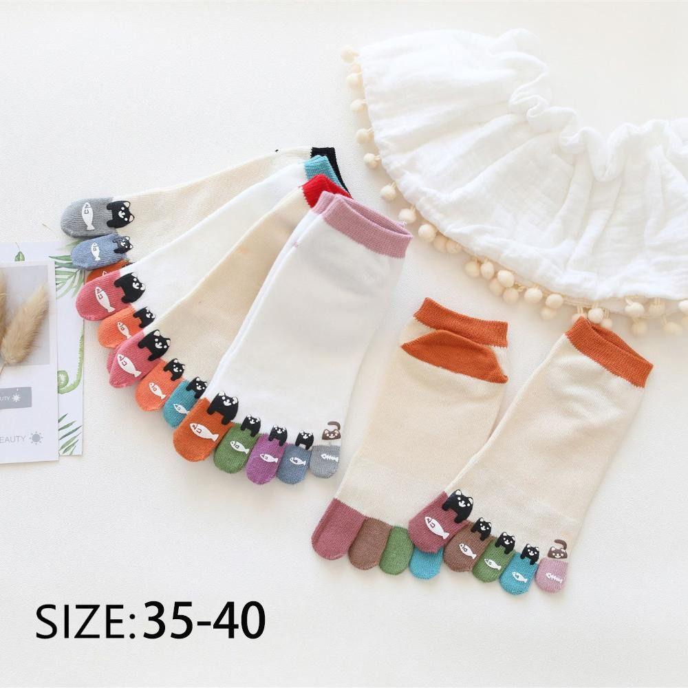 Breathable Tabi Toe Socks Funny Cat Pattern Seperated Toe Socks Athletic Ankle Socks  Casual Use