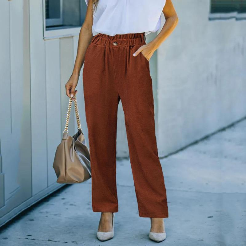 

Женские брюки с высокой талией, однотонные вельветовые прямые брюки, длинные брюки