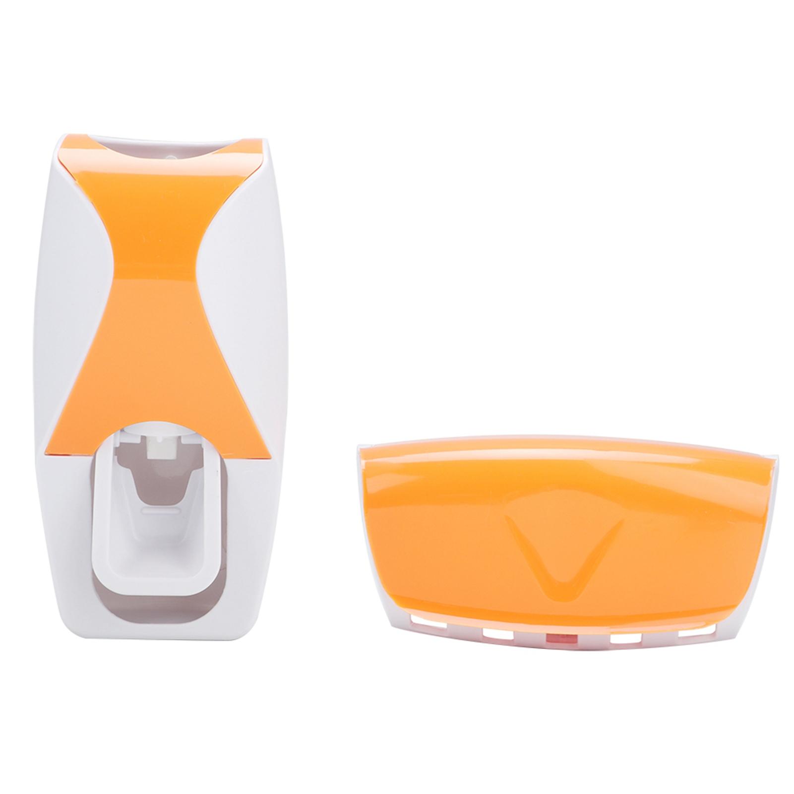 Wall Mounted Automatic Toothpaste Dispenser Squeezer Toothbrush Holder Set for Family BathroomOrange