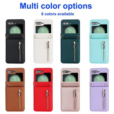 Cordón con Cremallera Tarjetas Funda de Cuero para Teléfono Para Samsung Galaxy Z Flip 6 5 4 3 Flip5 Flip4 Cartera Soporte Funda