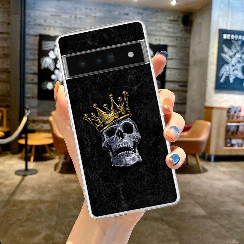 Phone Case For Google Pixel 10 9 8 7 6 9A 8A 7A 6A 5 4 5A 4A 3A Pro XL Soft Clear TPU Transparent Cover Hard Pink Purple Skull