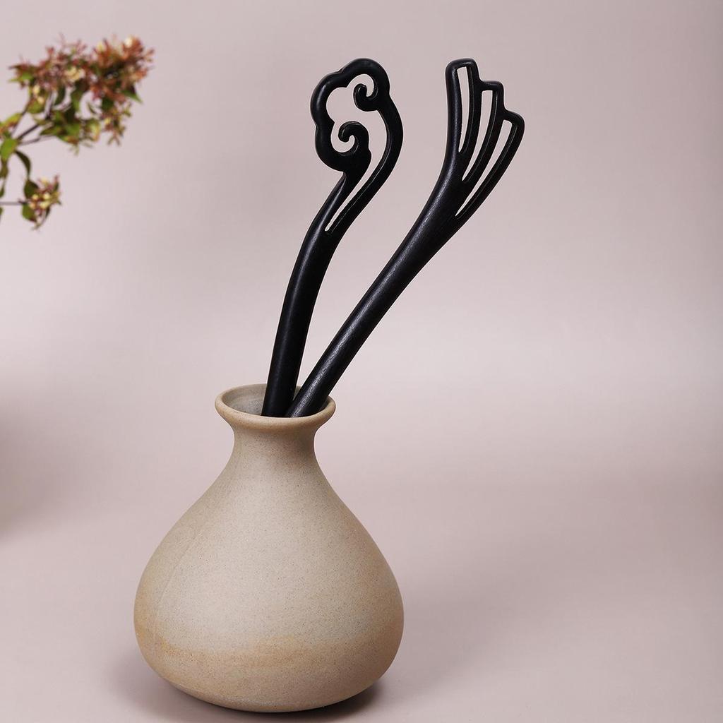 Vintage Ebony Wood Hairpin: Auspicious Clouds Design for Elegant Updos