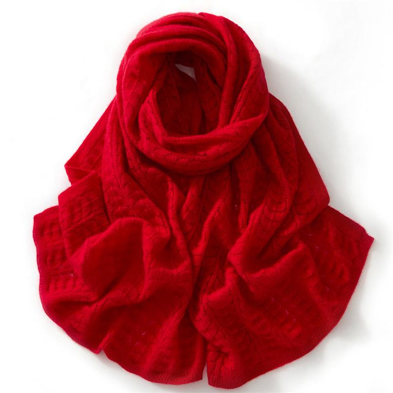Women s 100% Pure Cashmere Hollow Knit Scarf - Solid Color  Warm