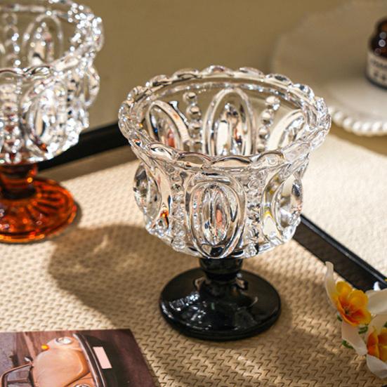 yangyizhi Vintage Glass Dessert Cup, Embossed Ice Cream Bowl, Thickened Footed Sundae Bowls for Cream, Yogurt, Parfait, Trifle, Fruit, Party Serving