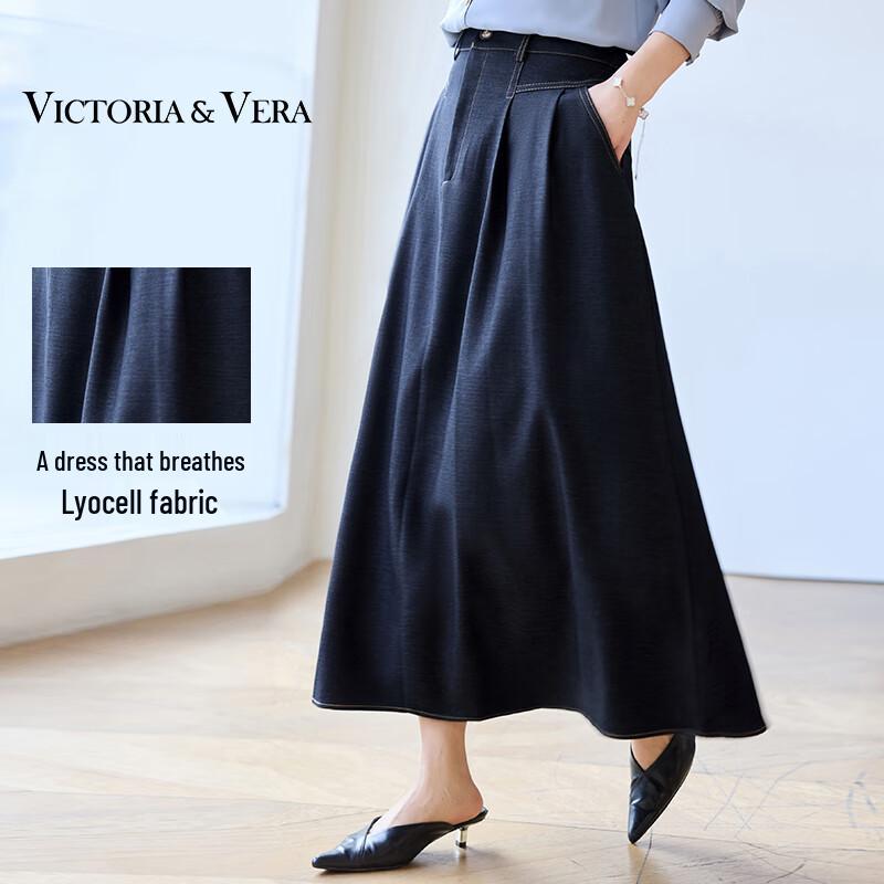 VICTORIA&VERA Women's Spring Lyocell Blend Elastic Waist Denim Midi Skirt V9011Q01