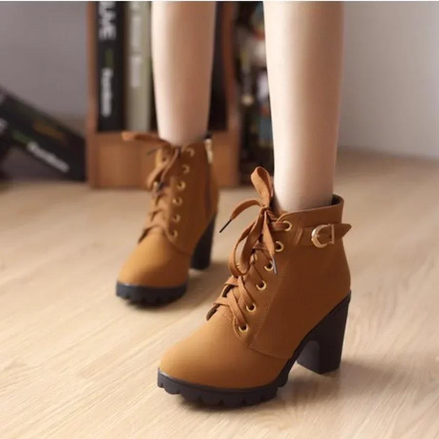2025 New Spring Winter Women Pumps Boots High Quality Lace-up European Ladies Shoes PU High Heels Boots