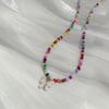 European Retro Bohemian Multi-Color Beaded Necklace with Butterfly Pendant