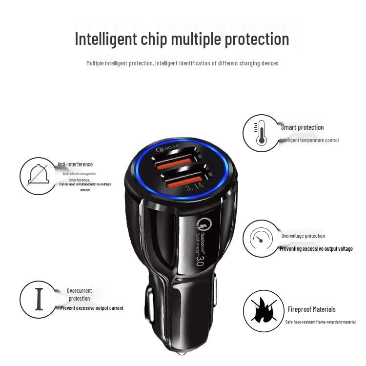 Dual-Port QC3.0 USB Car Charger 12V Fast Charge