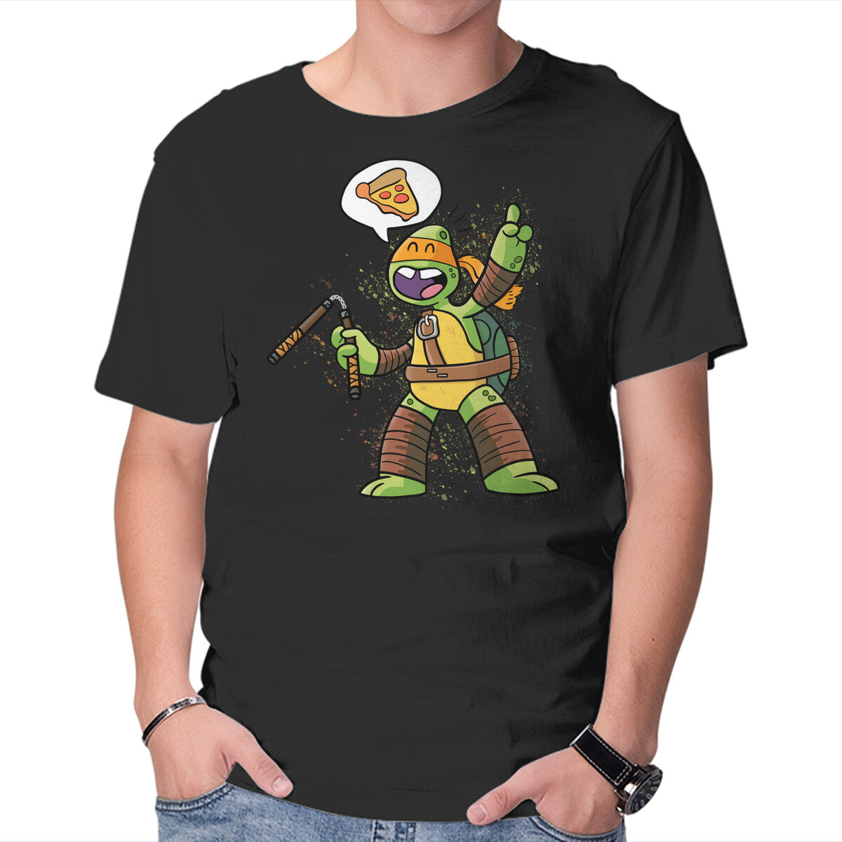 Unisex Crew Neck T-Shirt One Pizza Please Graphic Short Sleeve Casual Tee L