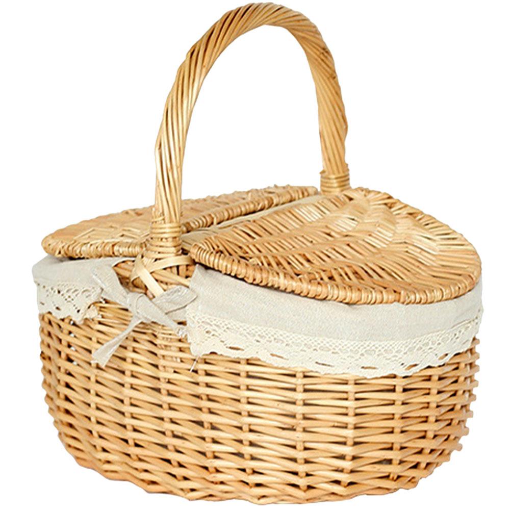 Outdoor Picnic Basket Hand-woven Costume Hand-made Vegetable Fruit Container Shop Willow Baskets 27X17X14CM