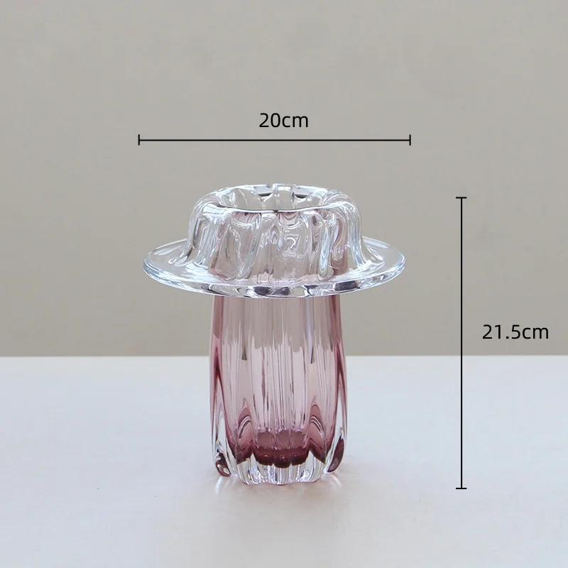 Розовая прозрачная стеклянная ваза с волнистым краем, настольный поднос для хранения, гидропонный террариум, ваза-медуза, аксессуары для украшения дома