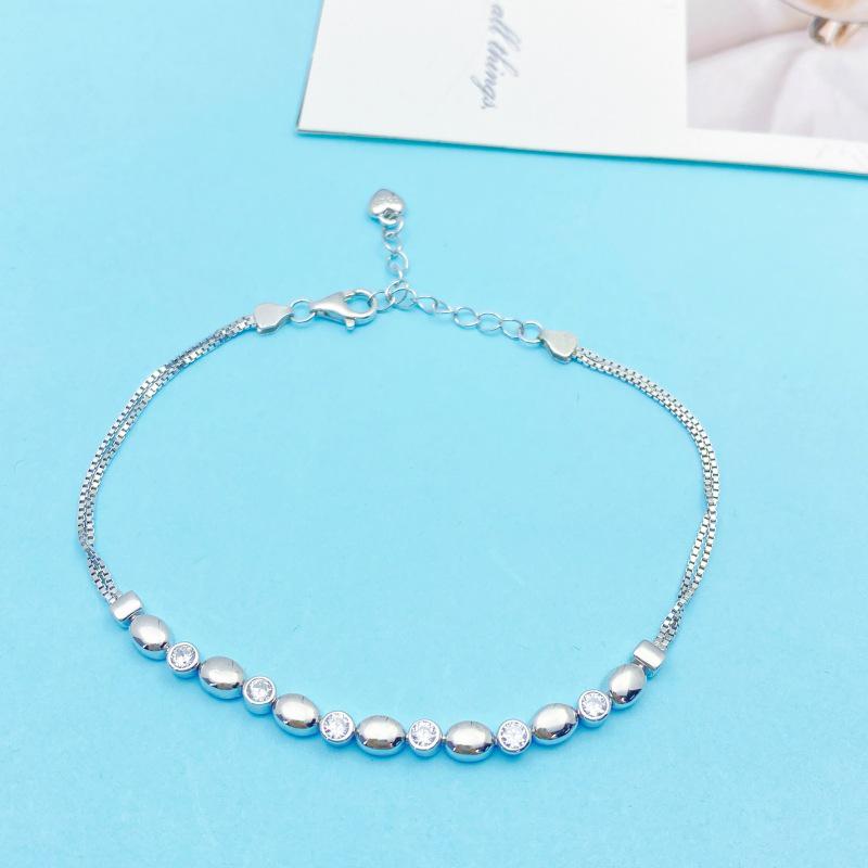 S925 Sterling Silver Round Bead Bracelet for Women, Elegant Korean Style, Versatile  Adjustable Jewelry. S925 Silver