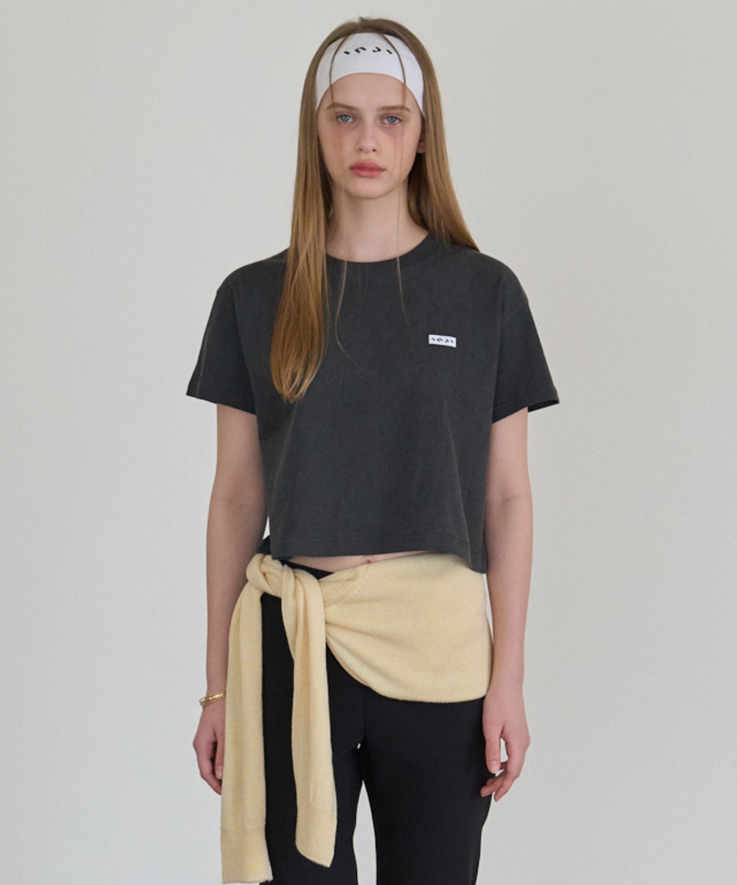 Ingi Active Small Logo Crop T-Shirt Charcoal One