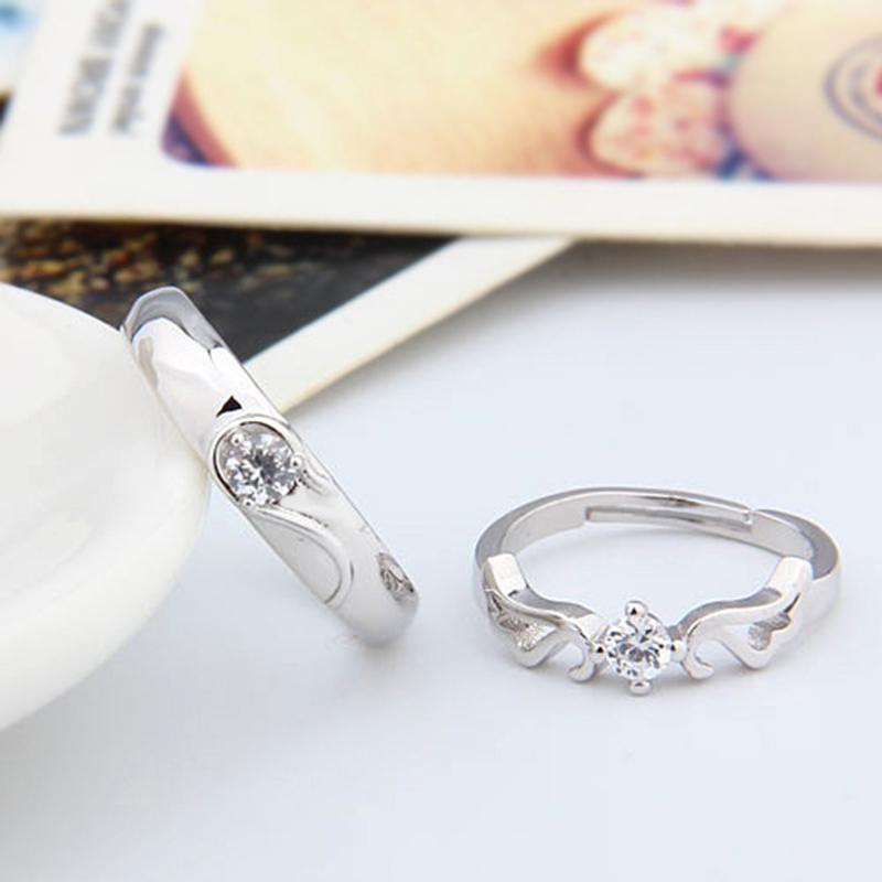 2 Pezzi Anelli per Coppia Regolabili Zircone Banda Aperta Romantici Gioielli Matrimonio Fidanzamento Regalo per Uomini e Donne