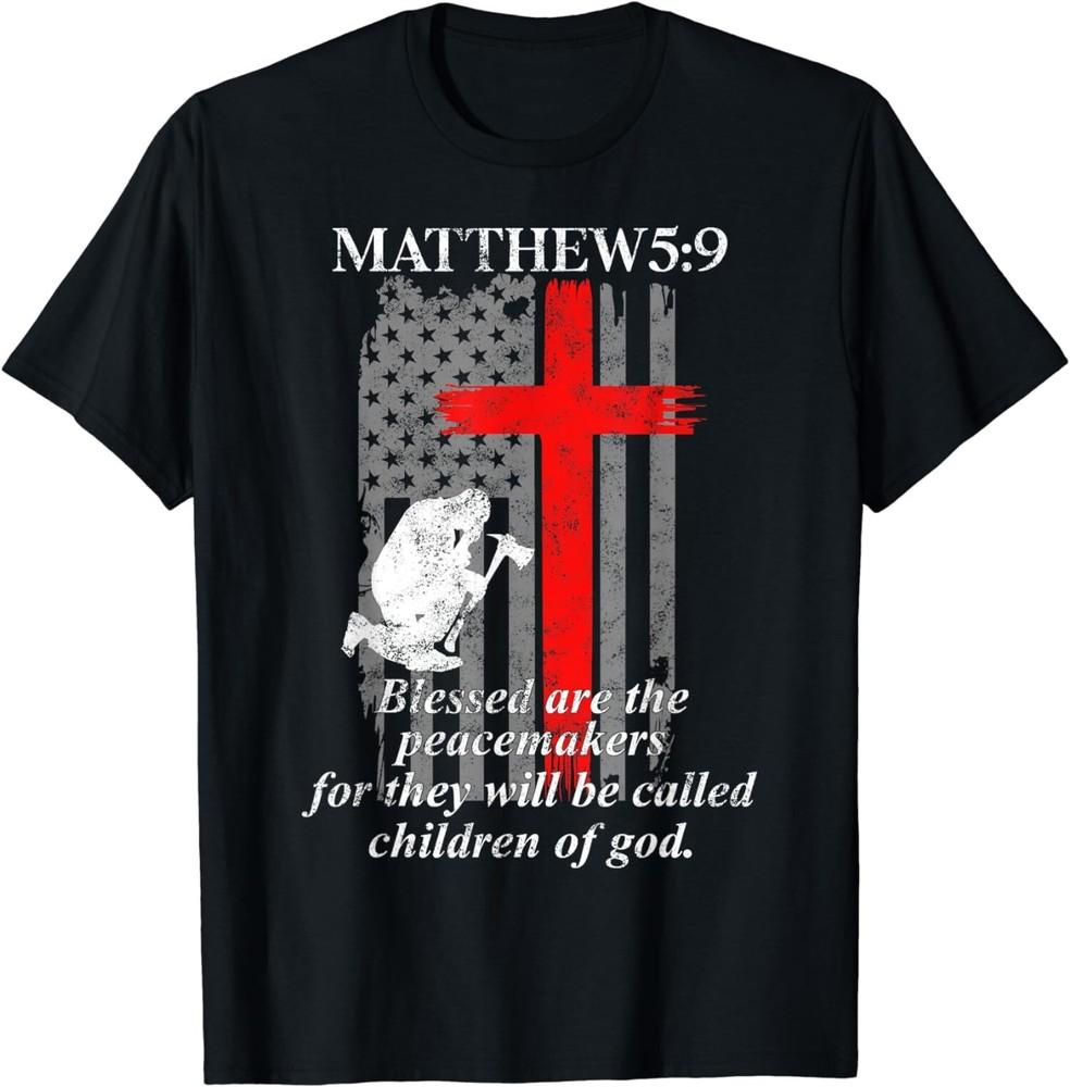 

New Limited Thin Red Line Fireman Cross Bible Verse Firefighter USA Flag T-Shirt Tops Tee 3XL