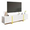 190 cm TV Cabinet, 3 Doors, 2 Drawers, White with Gold and Wood Grain