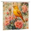 Blumen-Vogel-Duschvorhang - Lebendiger Gelber Vogel & Rosa Rosen, 71x71 Zoll Polyester, Handwäsche, Stilvolle Sommer-Badezimmerdekoration